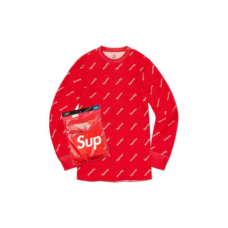 SUPREME X HANES THERMAL CREW (RED)