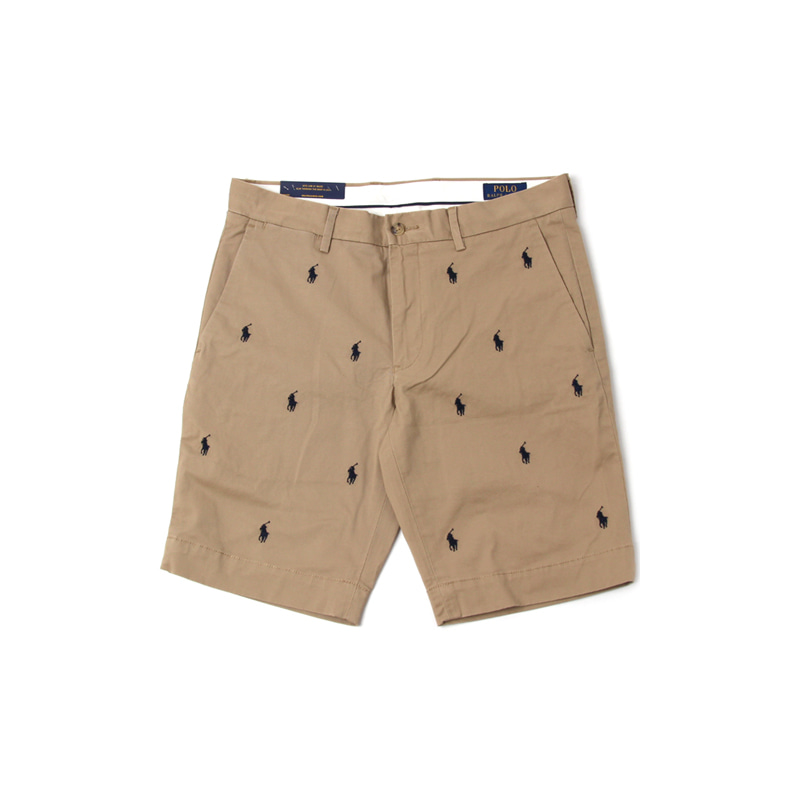 STRETCH SLIM FIT 9&quot; ALL OVER PONY SHORTS (BROWN)