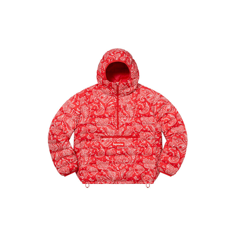 MICRO DOWN HALF ZIP HOODED PULLOVER (RED PAISLEY)