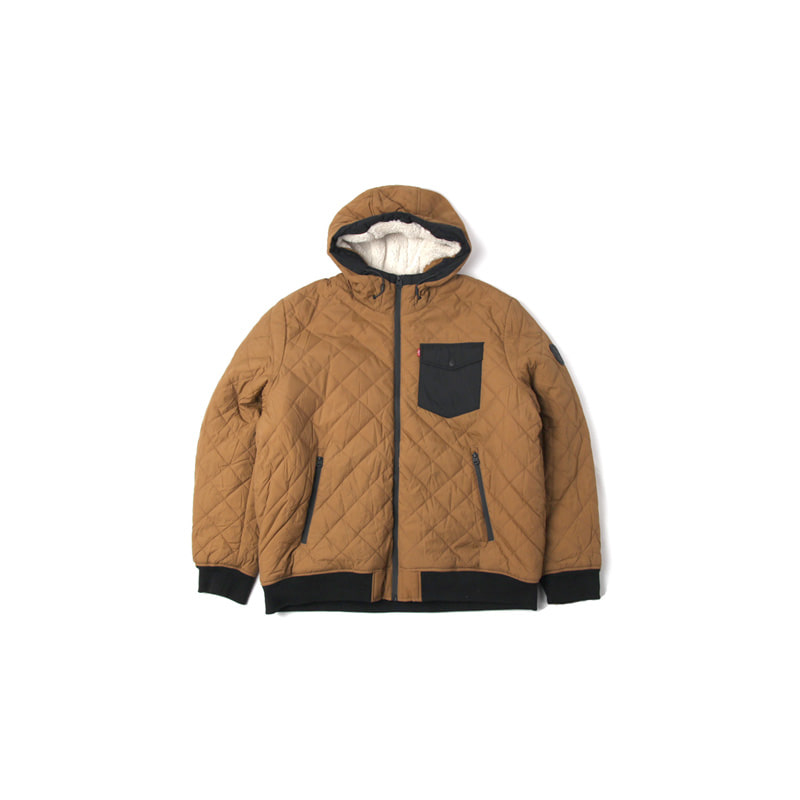 QUILTING HOODED JACKET (BROWN)