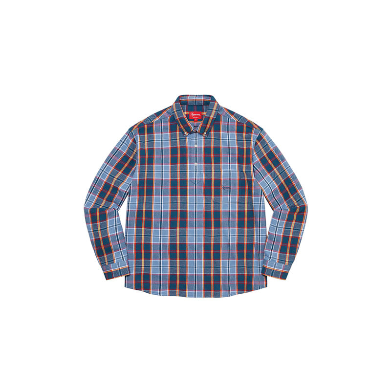 PULL OVER PLAID FLANNEL SHIRT (BLUE)